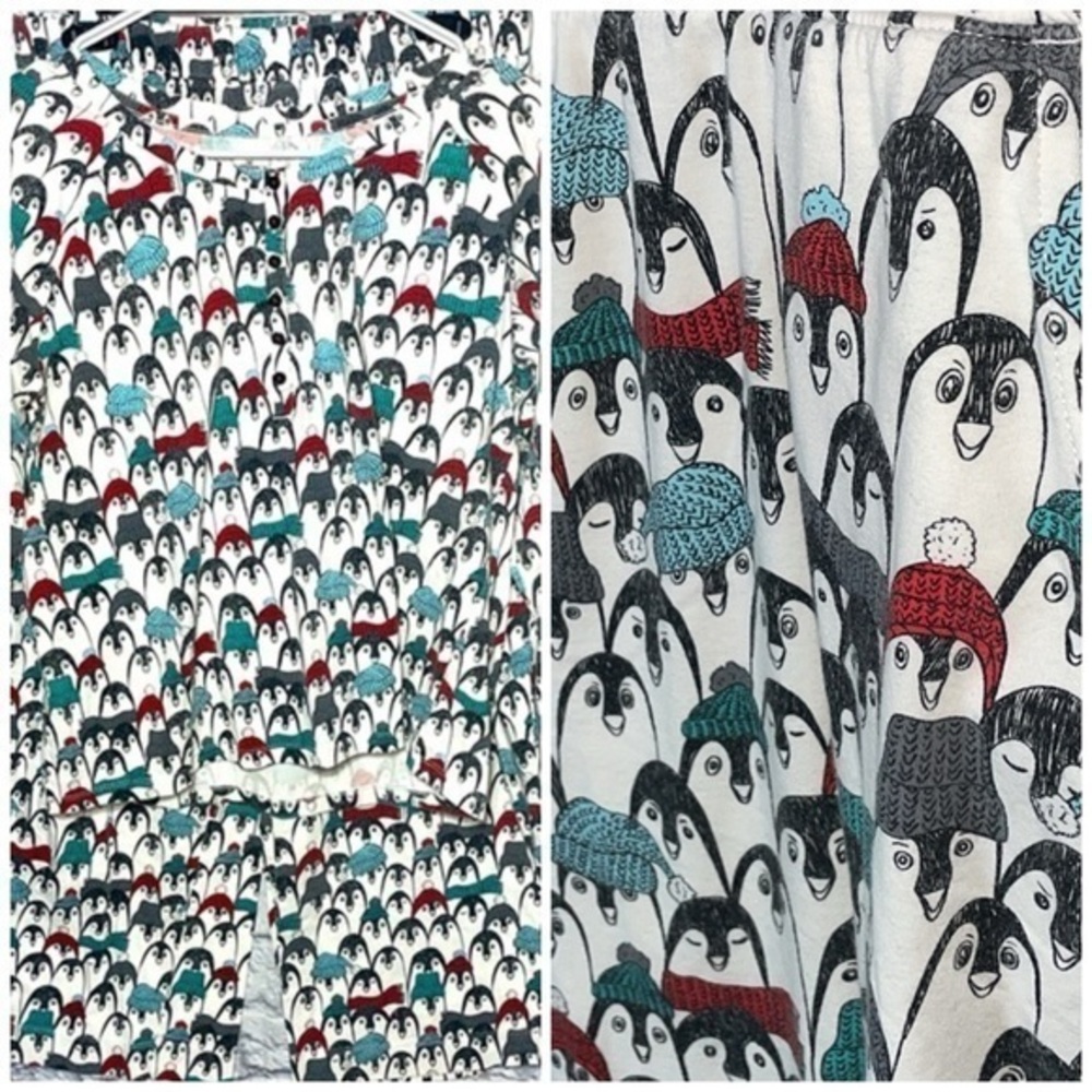 Sleep Sense M/L Penguin Christmas Cozy Holiday Stretch Lounge Sleep Pajama Set